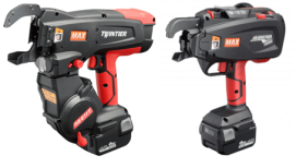 Akku-Drahtbindemaschine Max für schnelles und präzises Binden von Bewehrungseisen – Modelle RB 398S und RB 443T